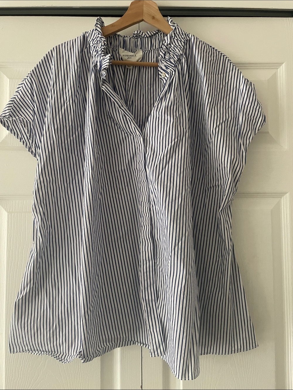 Pomander Place Navy and White Striped short sleeve Blouse